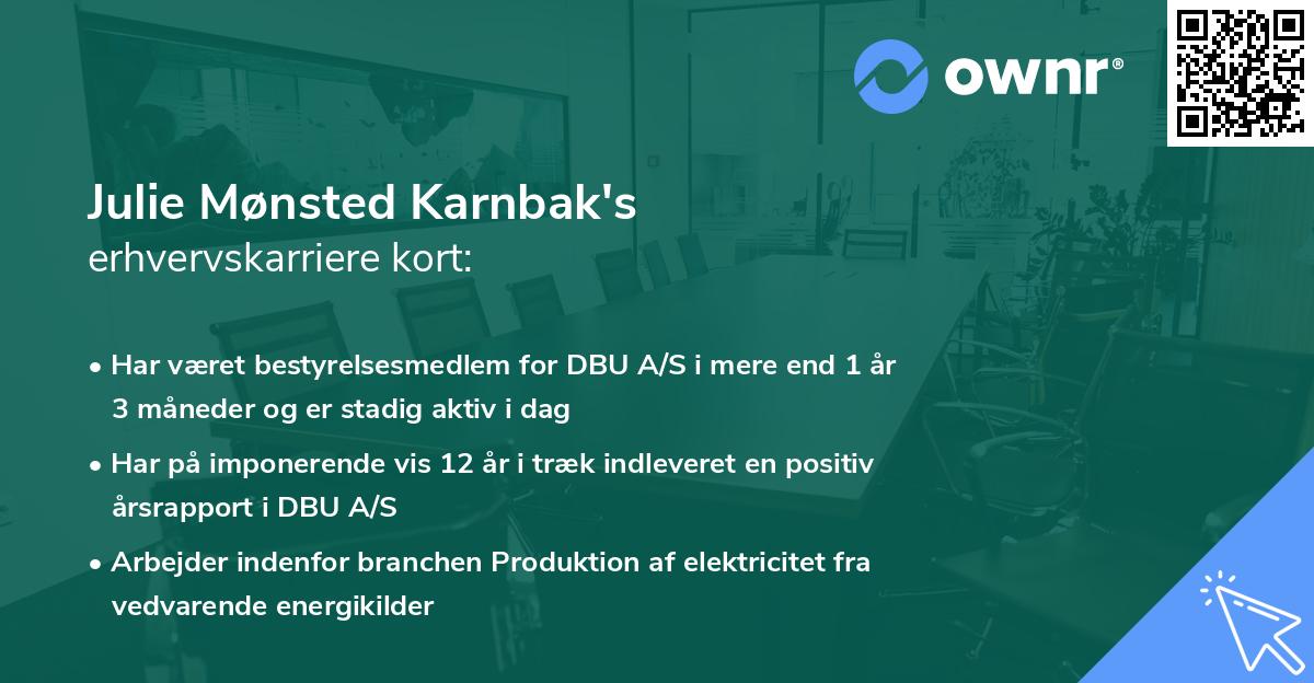 Julie Mønsted Karnbak's erhvervskarriere kort