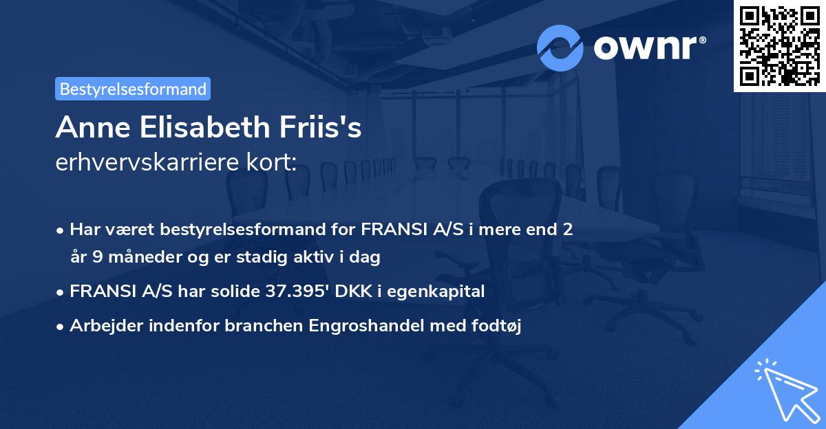 Anne Elisabeth Friis's erhvervskarriere kort