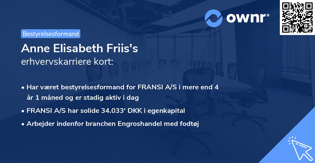 Anne Elisabeth Friis's erhvervskarriere kort
