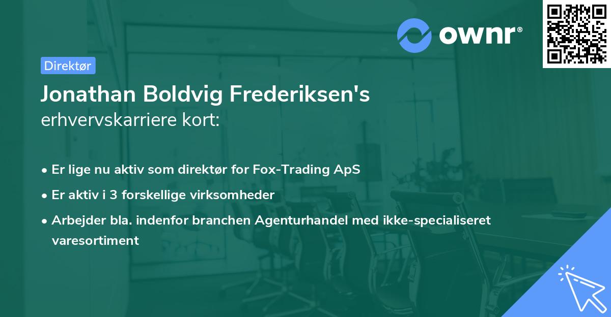 Jonathan Boldvig Frederiksen's erhvervskarriere kort
