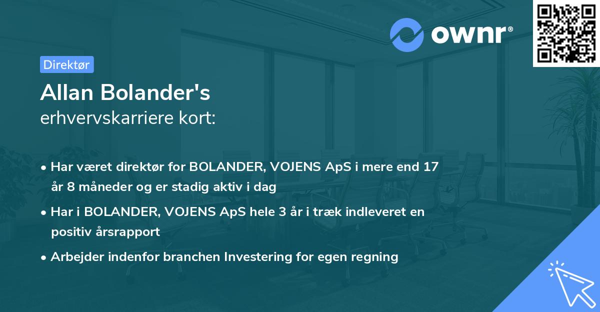 Allan Bolander's erhvervskarriere kort