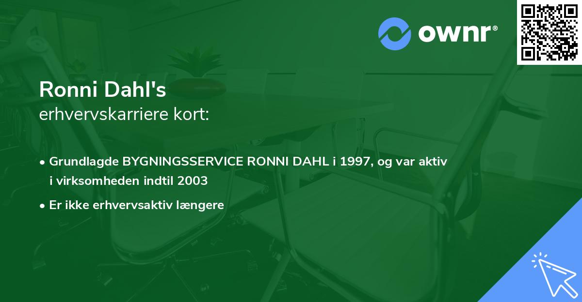 Ronni Dahl's erhvervskarriere kort