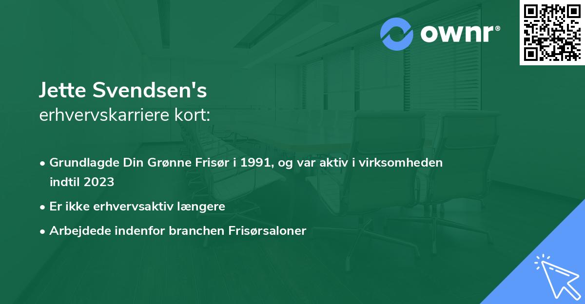 Jette Svendsen's erhvervskarriere kort