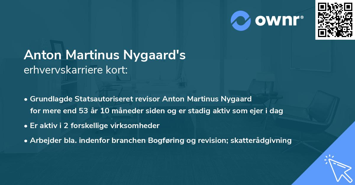 Anton Martinus Nygaard's erhvervskarriere kort