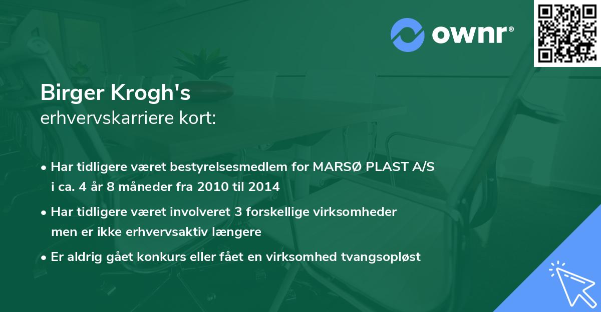 Birger Krogh's erhvervskarriere kort