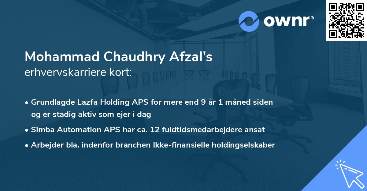 Mohammad Chaudhry Afzal's erhvervskarriere kort