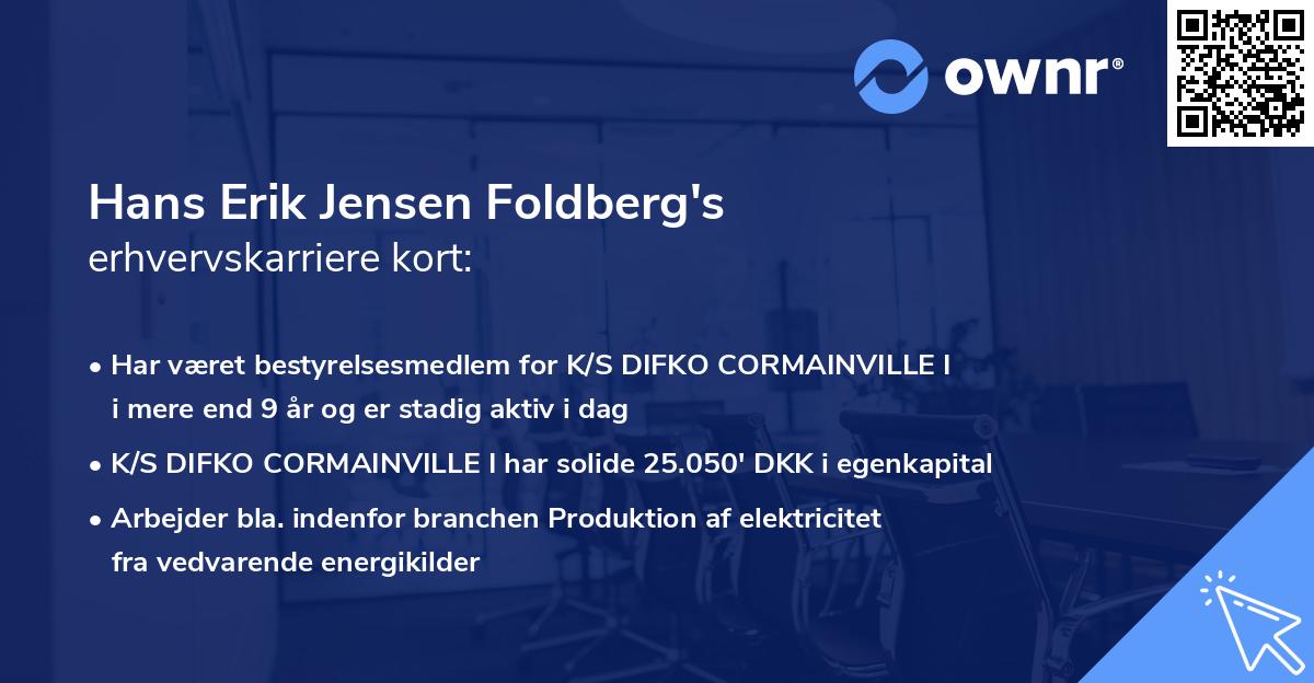 Hans Erik Jensen Foldberg's erhvervskarriere kort
