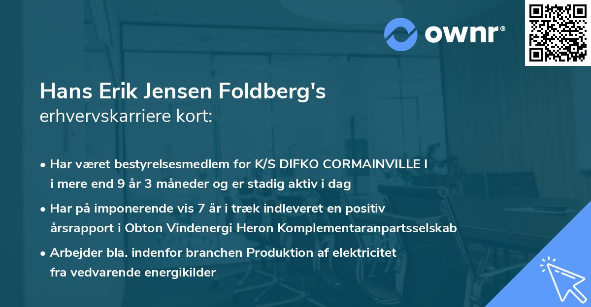 Hans Erik Jensen Foldberg's erhvervskarriere kort