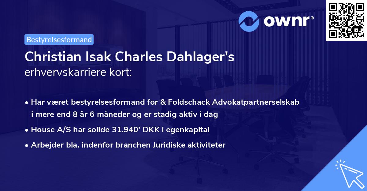 Christian Isak Charles Dahlager's erhvervskarriere kort