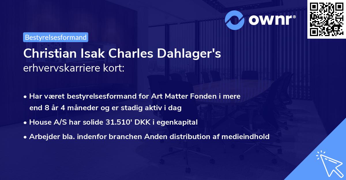 Christian Isak Charles Dahlager's erhvervskarriere kort