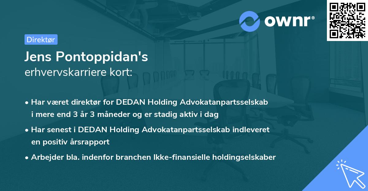 Jens Pontoppidan's erhvervskarriere kort