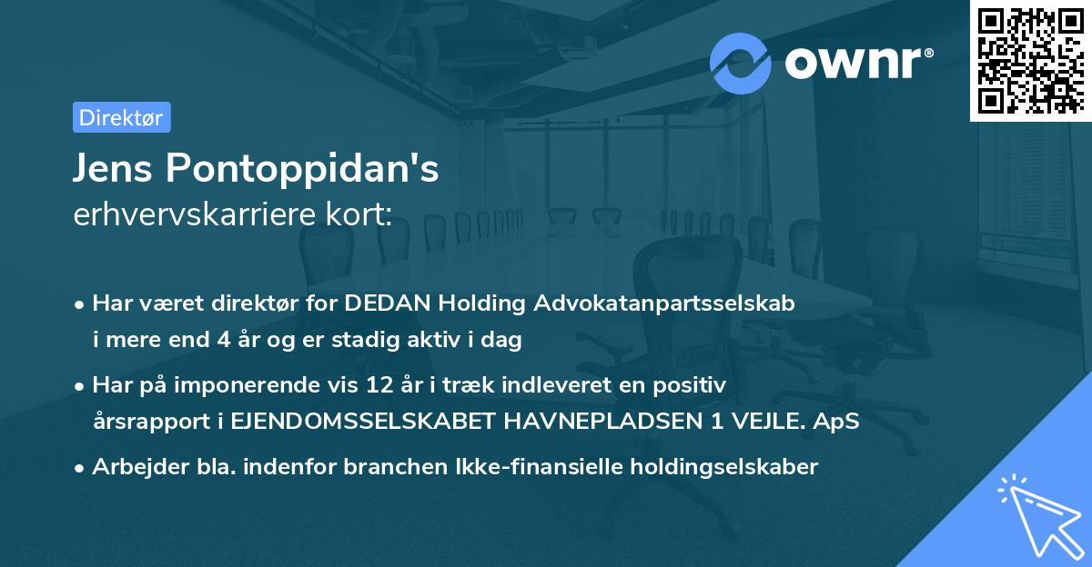 Jens Pontoppidan's erhvervskarriere kort