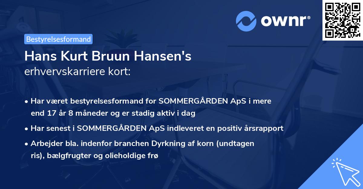Hans Kurt Bruun Hansen's erhvervskarriere kort