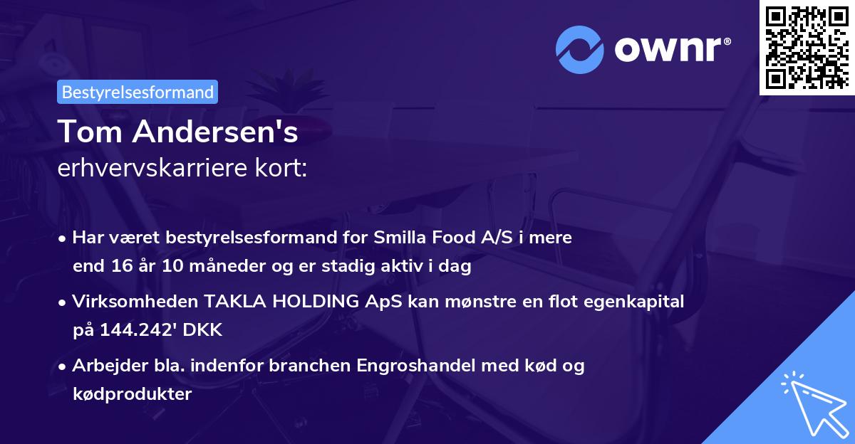 Tom Andersen's erhvervskarriere kort
