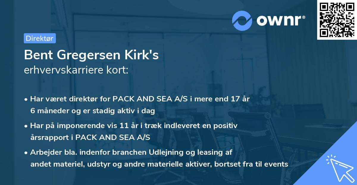 Bent Gregersen Kirk's erhvervskarriere kort