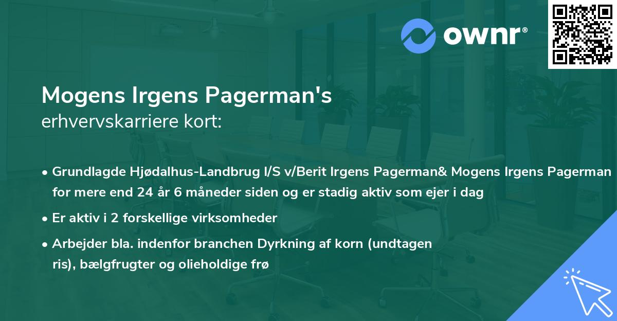 Mogens Irgens Pagerman's erhvervskarriere kort