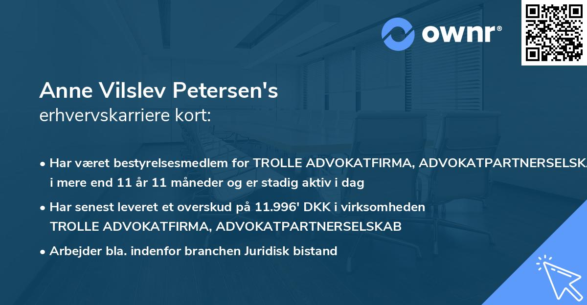 Anne Vilslev Petersen's erhvervskarriere kort