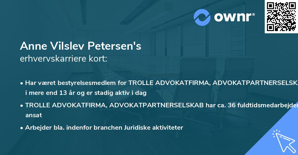 Anne Vilslev Petersen's erhvervskarriere kort
