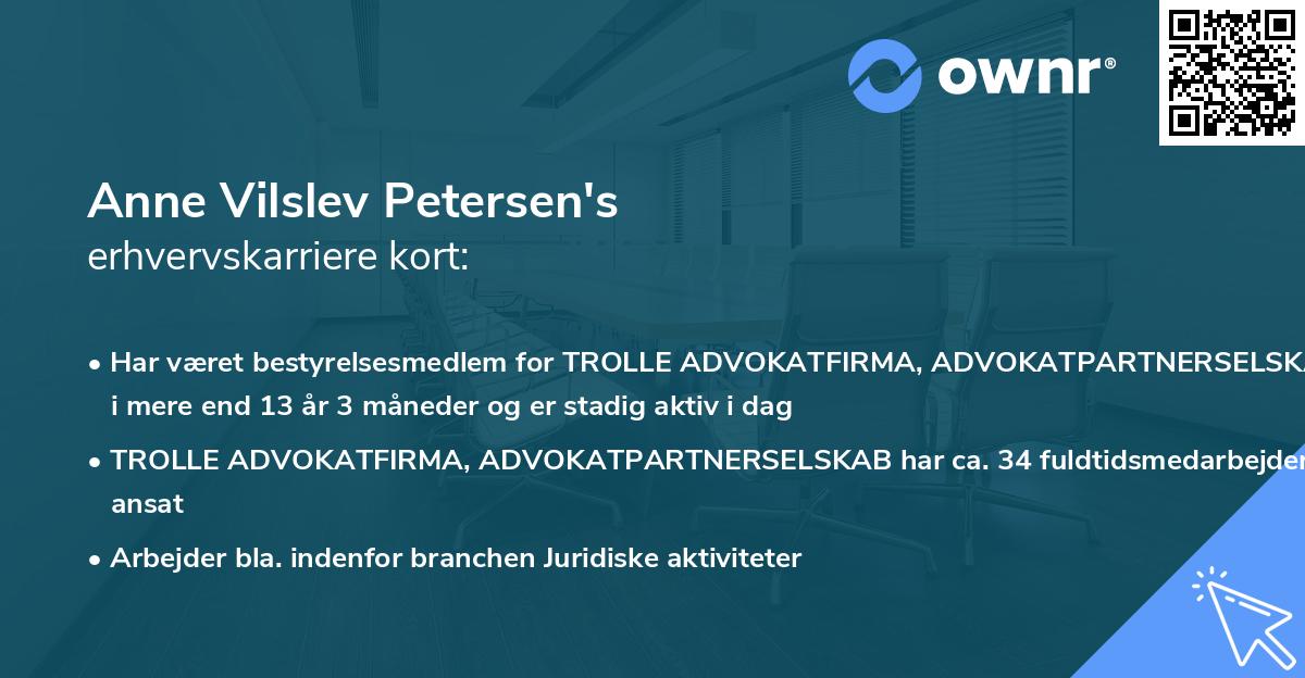 Anne Vilslev Petersen's erhvervskarriere kort