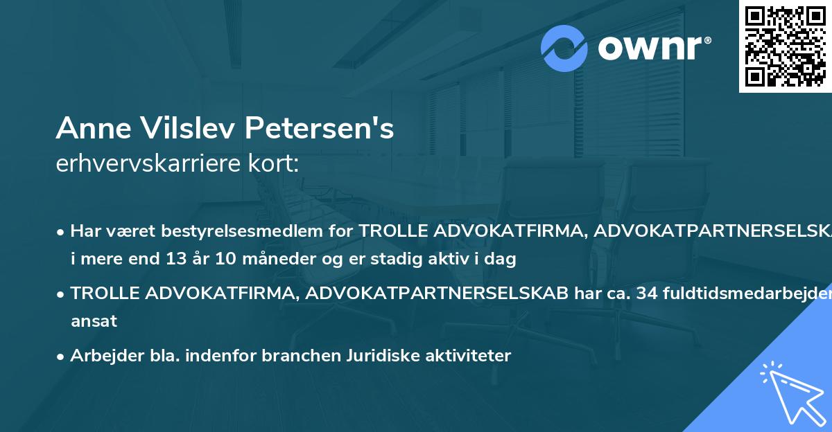Anne Vilslev Petersen's erhvervskarriere kort