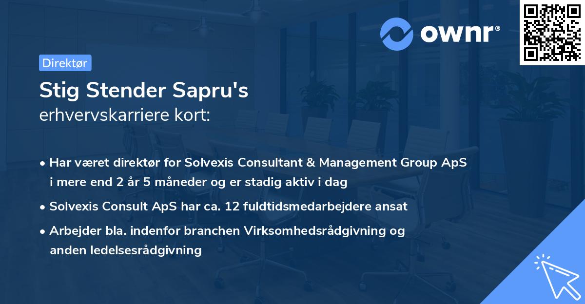 Stig Stender Sapru's erhvervskarriere kort