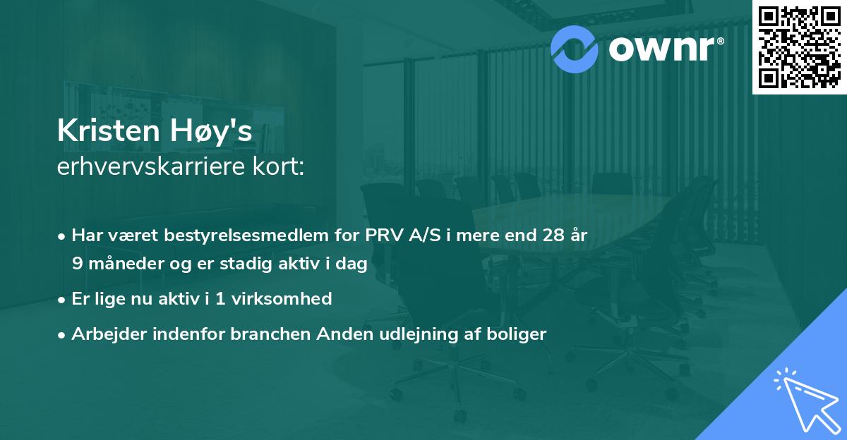 Kristen Høy's erhvervskarriere kort