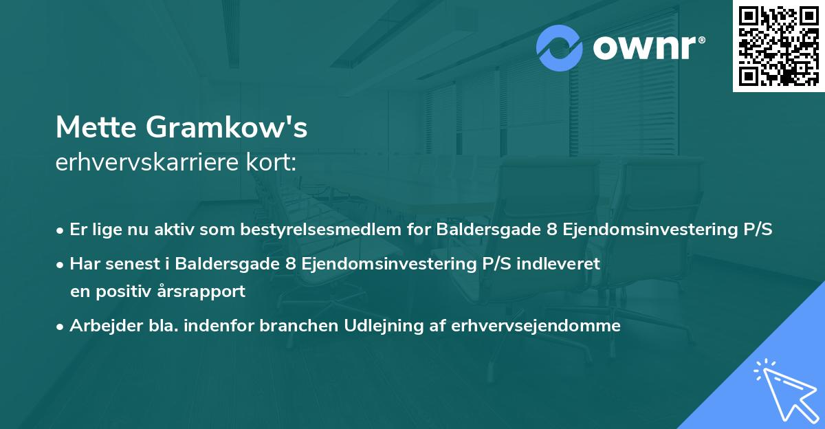 Mette Gramkow's erhvervskarriere kort