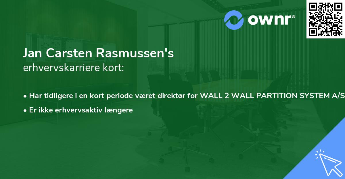 Jan Carsten Rasmussen's erhvervskarriere kort