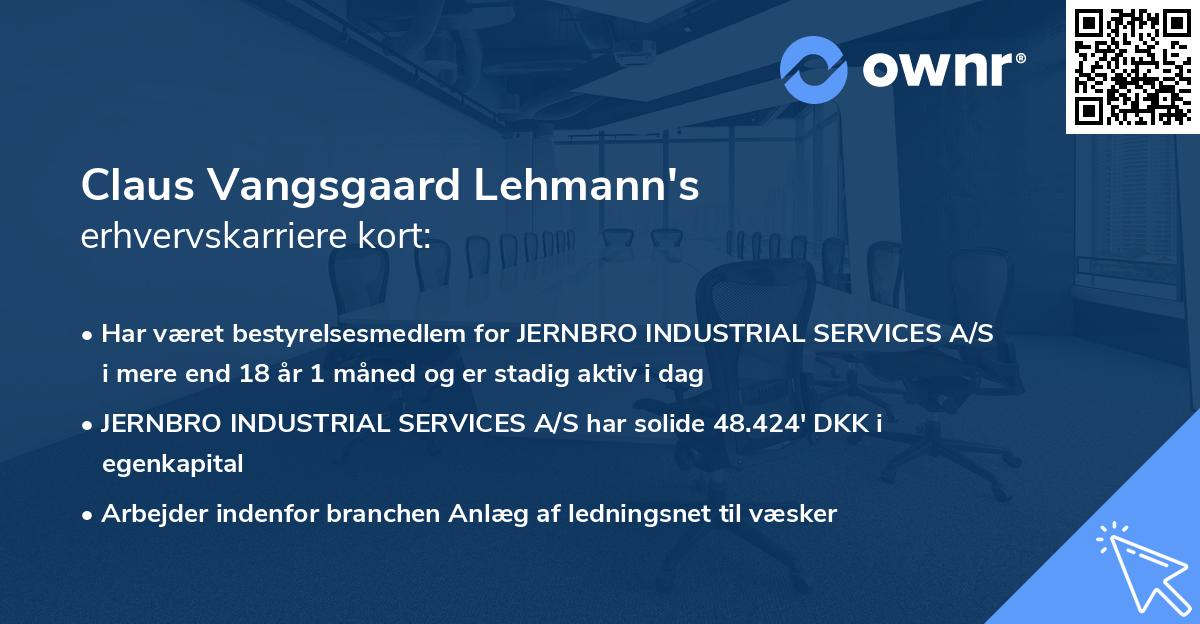 Claus Vangsgaard Lehmann's erhvervskarriere kort