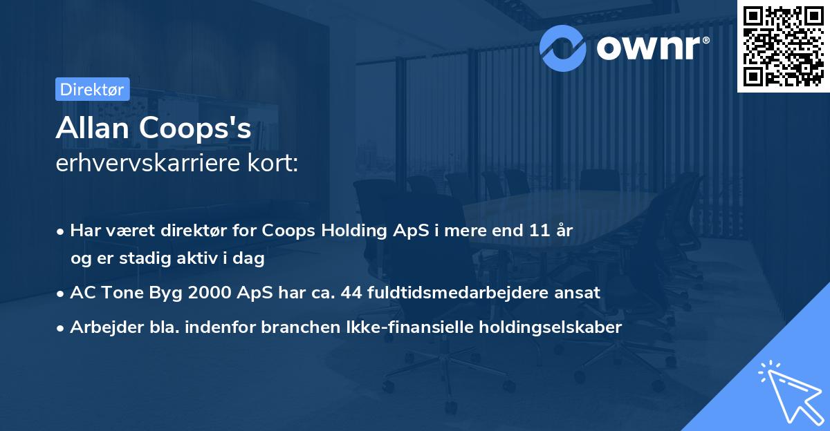 Allan Coops's erhvervskarriere kort
