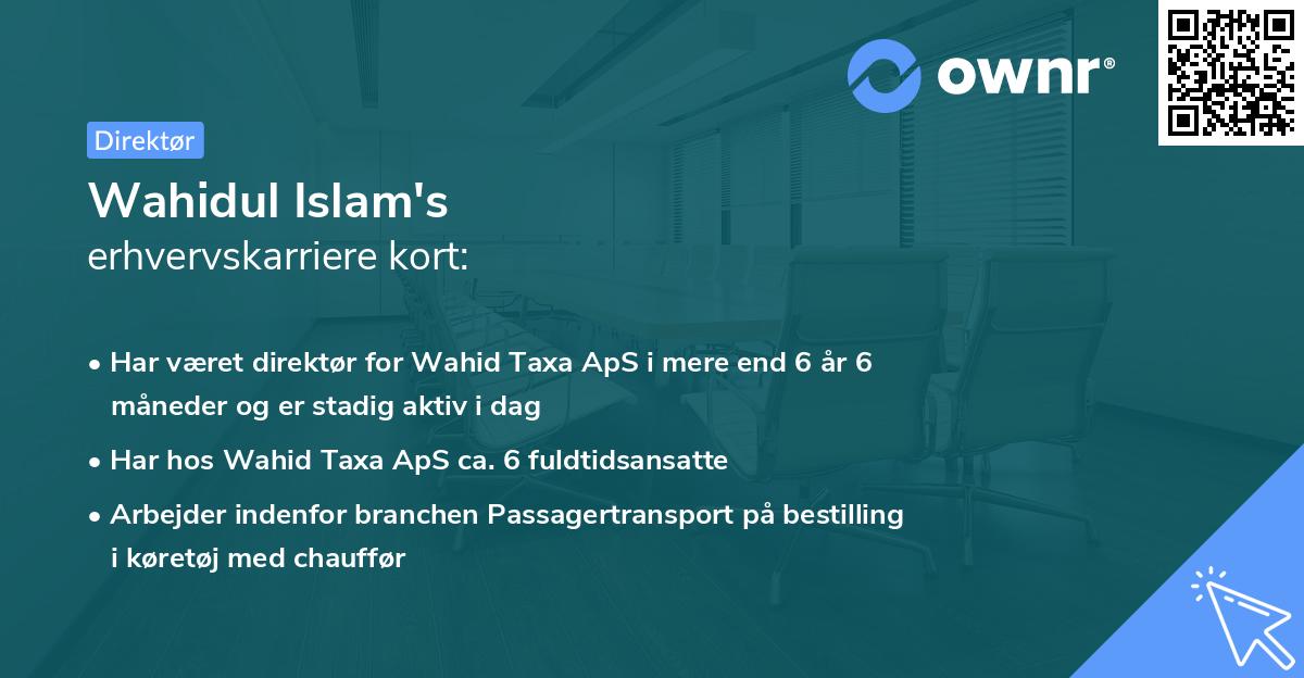 Wahidul Islam's erhvervskarriere kort