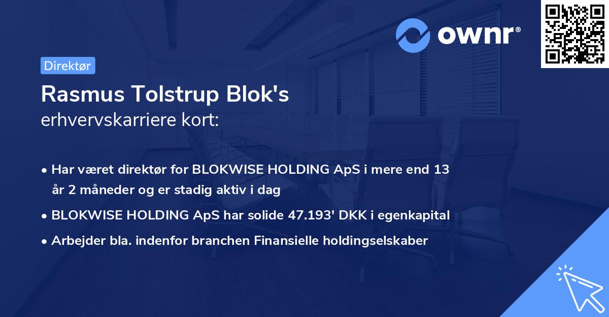 Rasmus Tolstrup Blok's erhvervskarriere kort