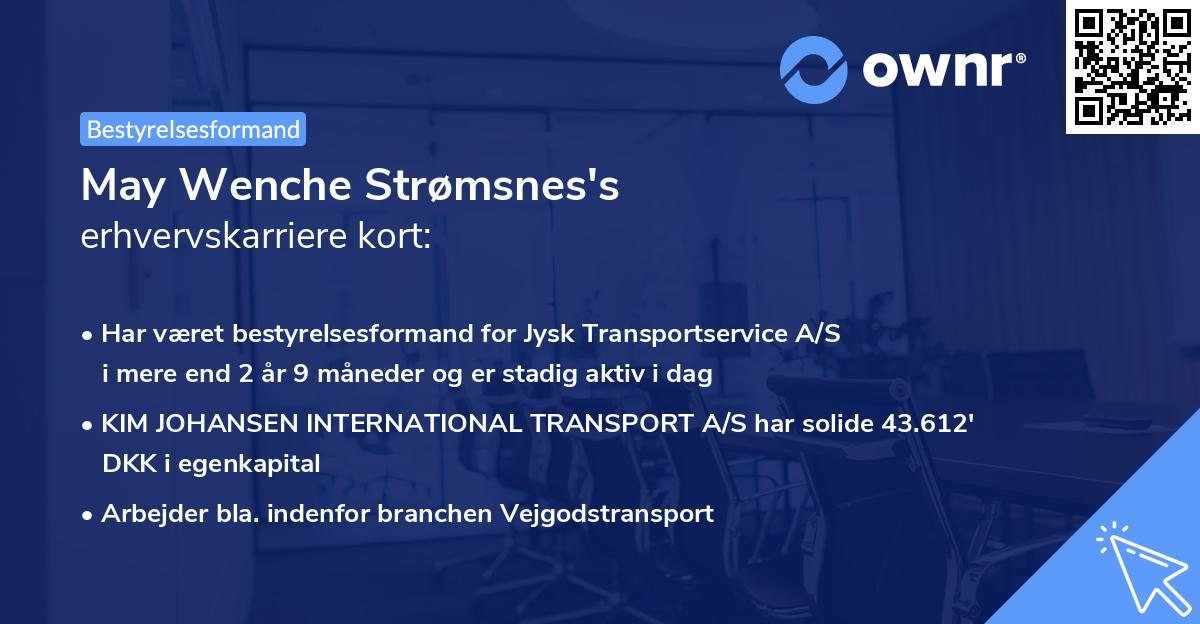 May Wenche Strømsnes's erhvervskarriere kort