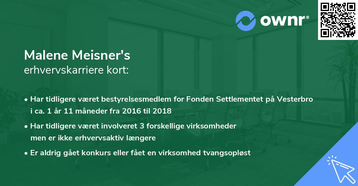 Malene Meisner's erhvervskarriere kort