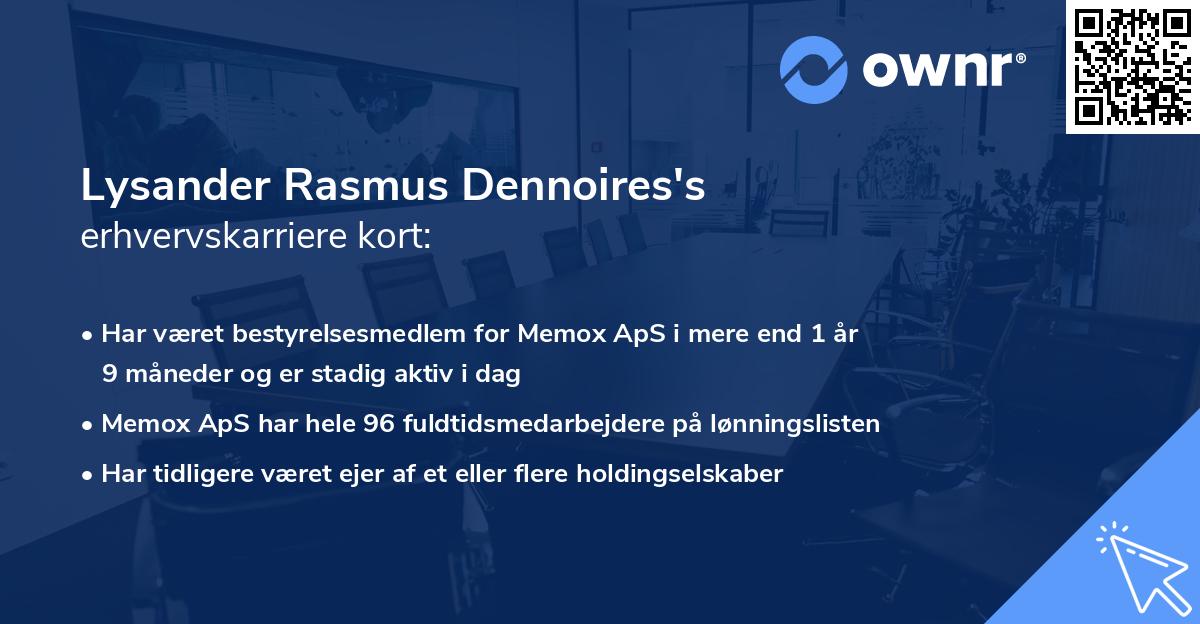 Lysander Rasmus Dennoires's erhvervskarriere kort