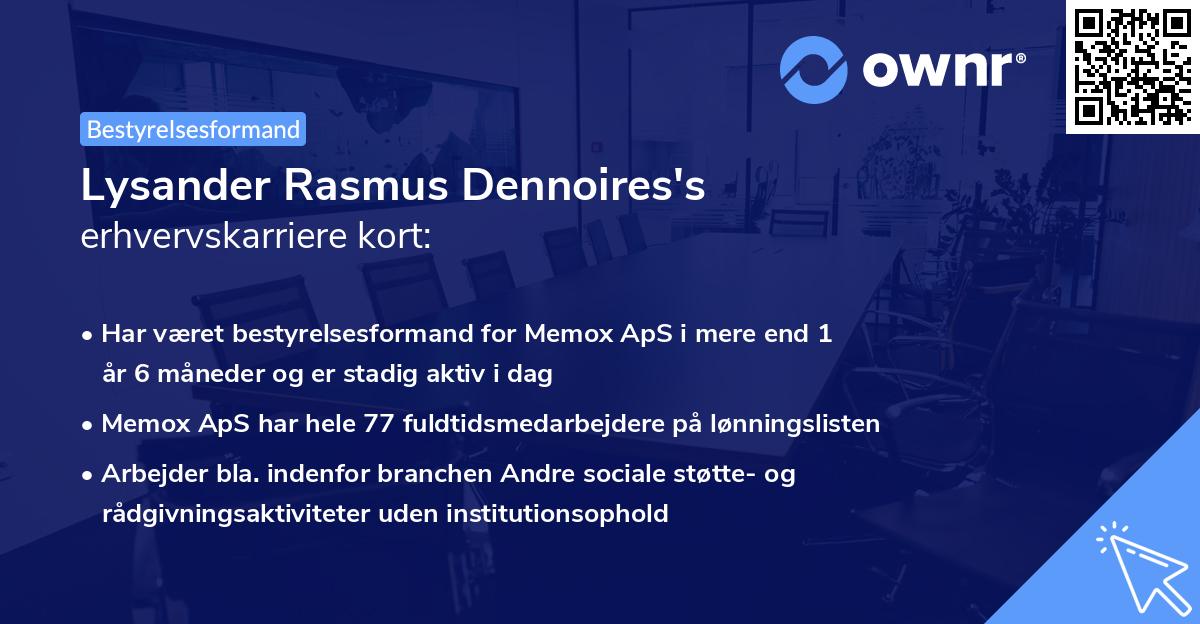 Lysander Rasmus Dennoires's erhvervskarriere kort