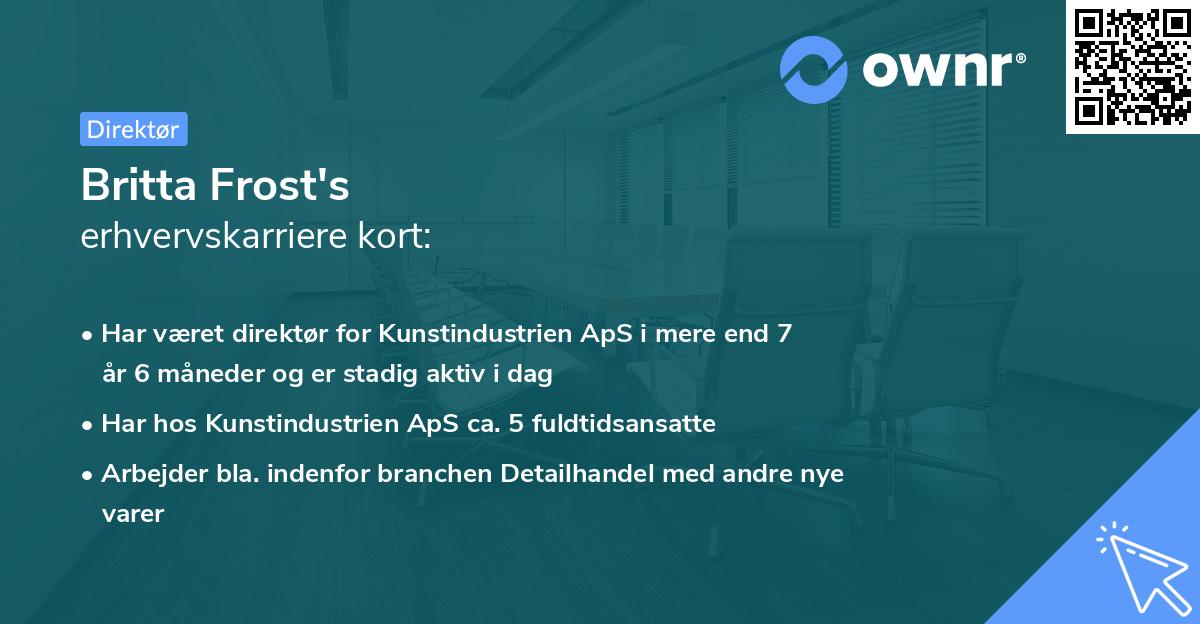 Britta Frost's erhvervskarriere kort