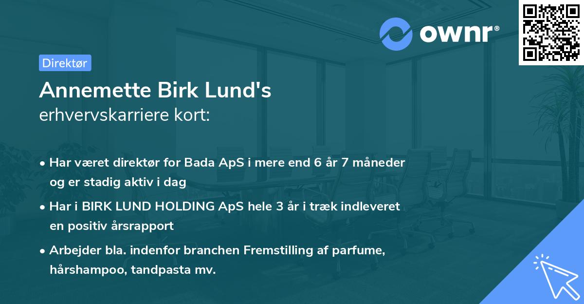 Annemette Birk Lund's erhvervskarriere kort