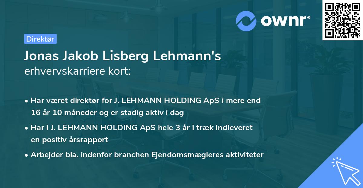 Jonas Jakob Lisberg Lehmann's erhvervskarriere kort