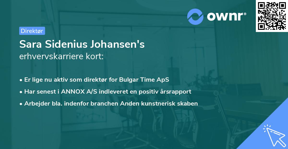 Sara Sidenius Johansen's erhvervskarriere kort