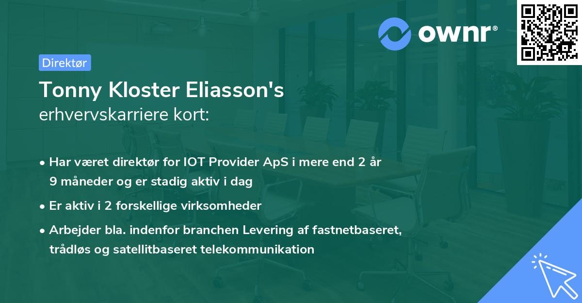 Tonny Kloster Eliasson's erhvervskarriere kort
