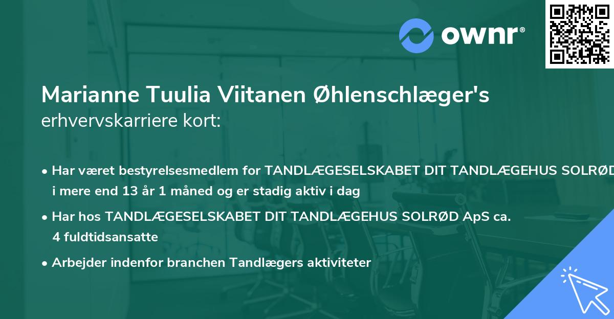 Marianne Tuulia Viitanen Øhlenschlæger's erhvervskarriere kort