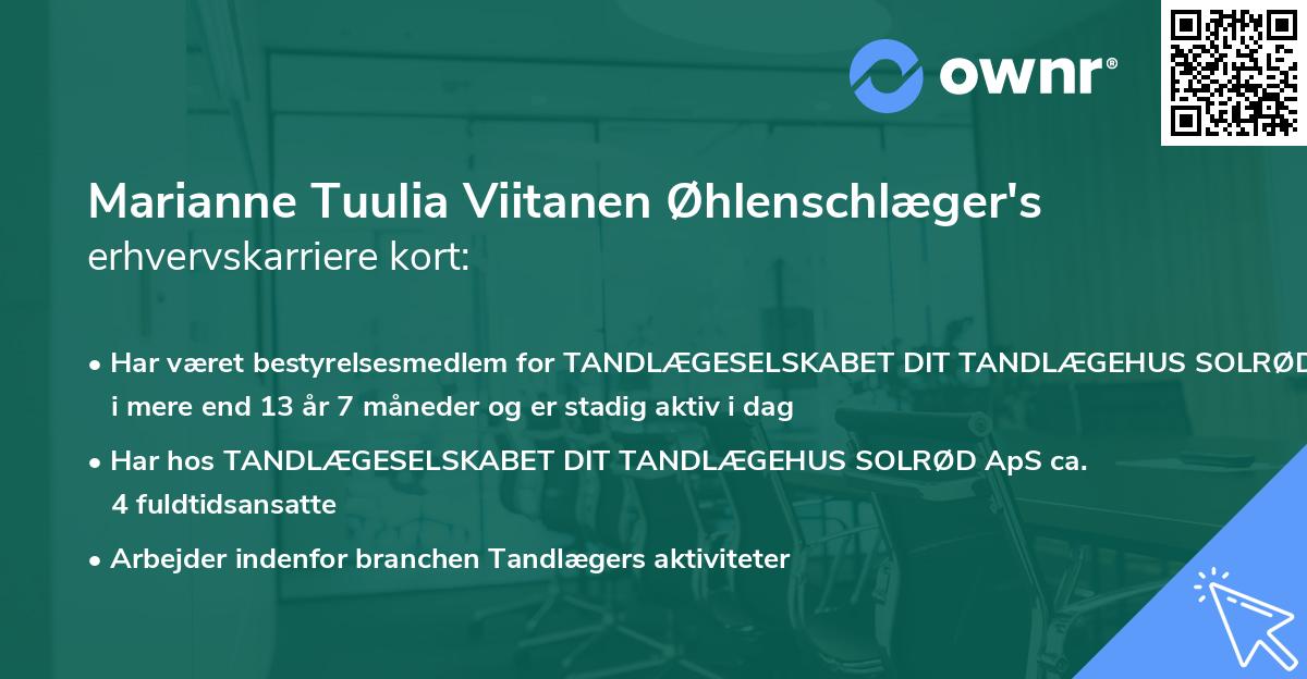 Marianne Tuulia Viitanen Øhlenschlæger's erhvervskarriere kort
