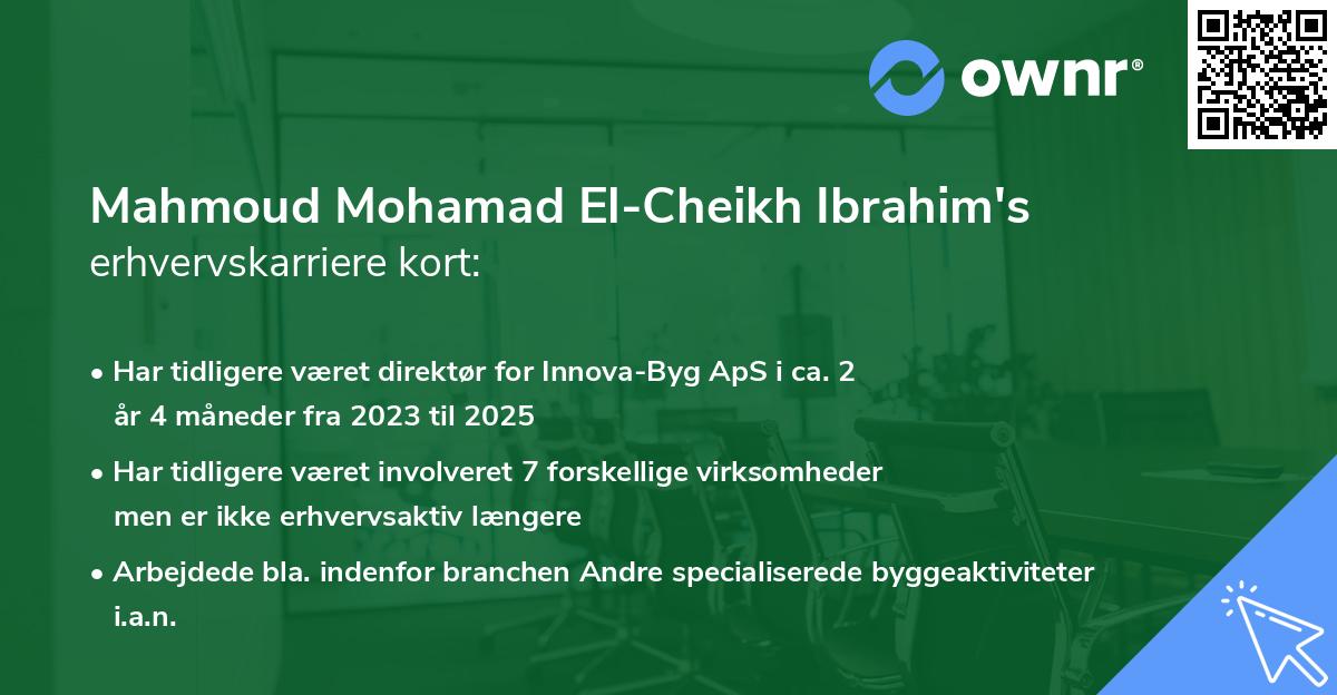 Mahmoud Mohamad El-Cheikh Ibrahim's erhvervskarriere kort