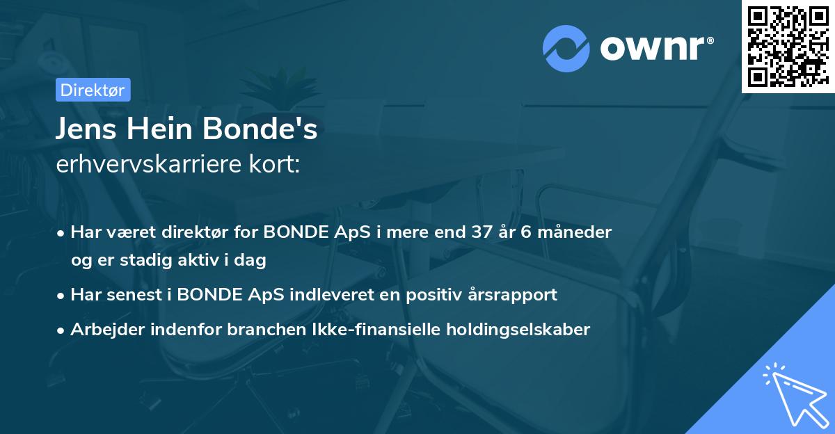 Jens Hein Bonde's erhvervskarriere kort