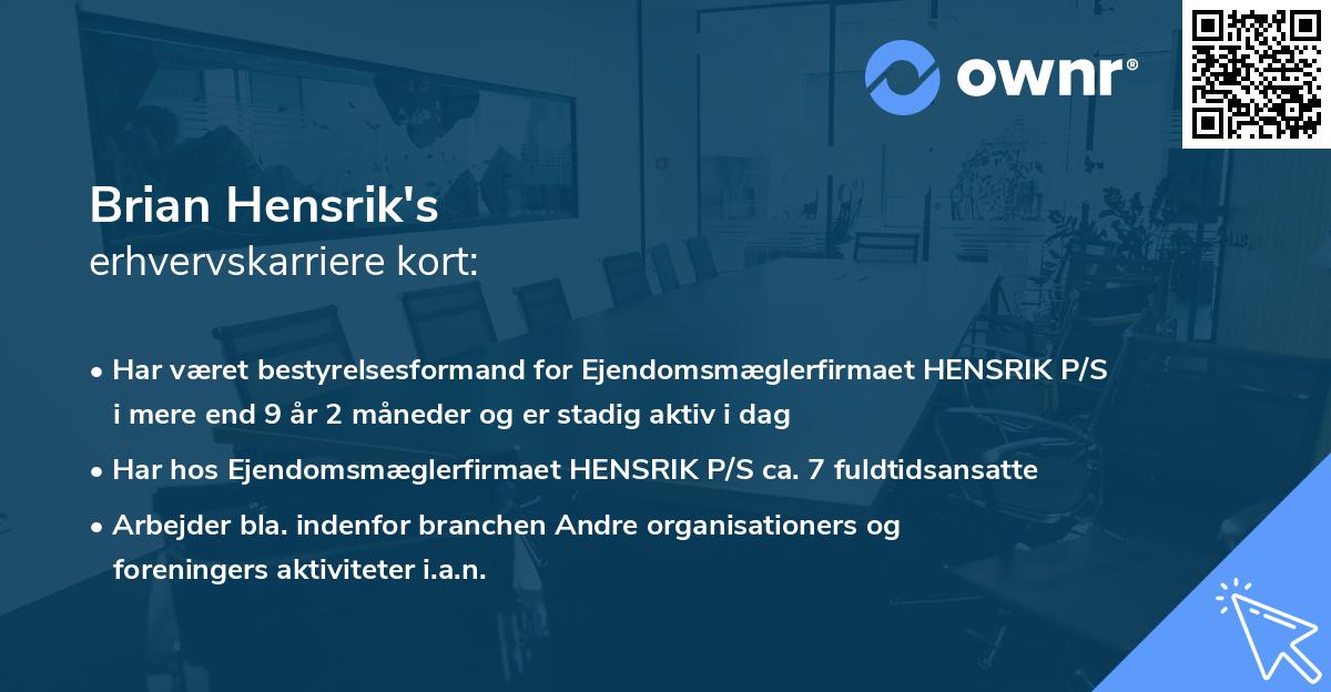 Brian Hensrik's erhvervskarriere kort