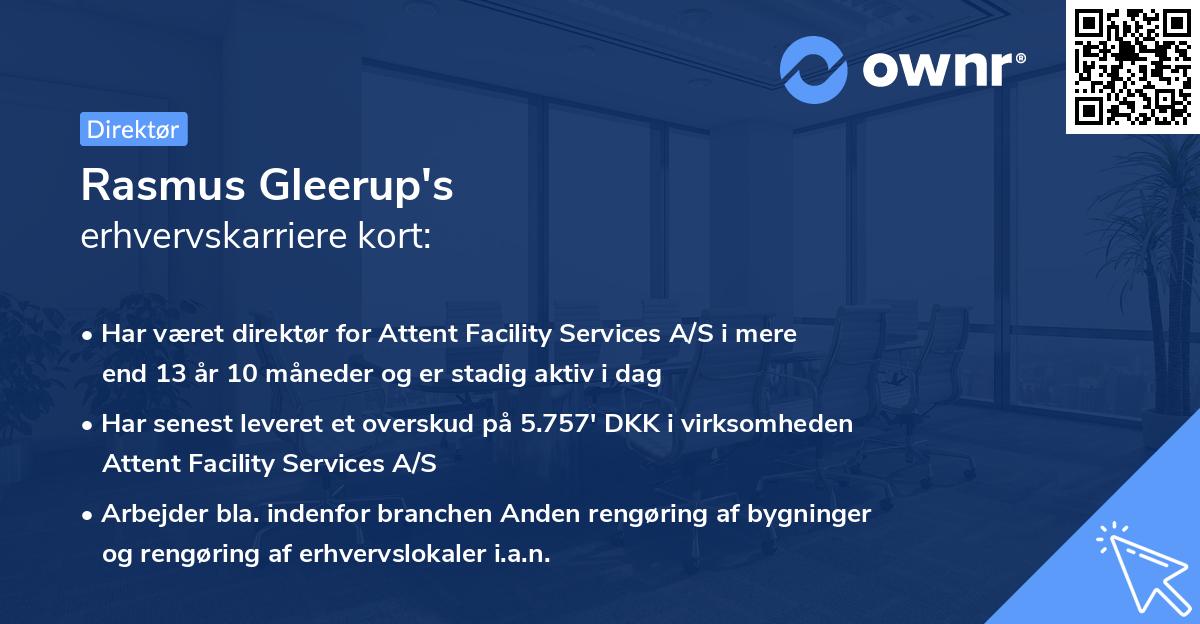 Rasmus Gleerup's erhvervskarriere kort