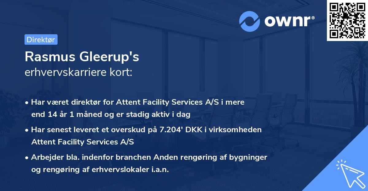 Rasmus Gleerup's erhvervskarriere kort