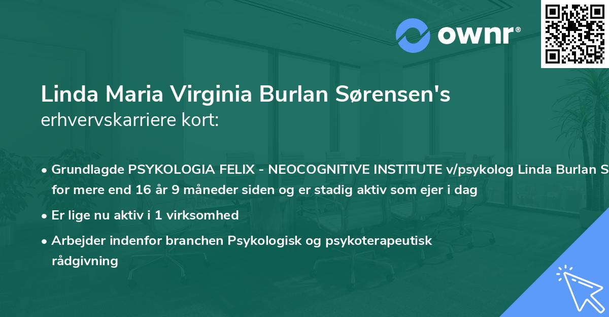 Linda Maria Virginia Burlan Sørensen's erhvervskarriere kort