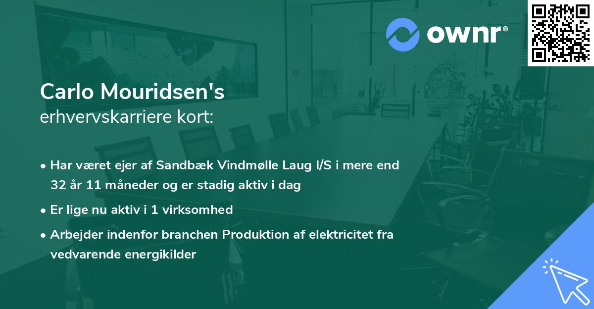 Carlo Mouridsen's erhvervskarriere kort